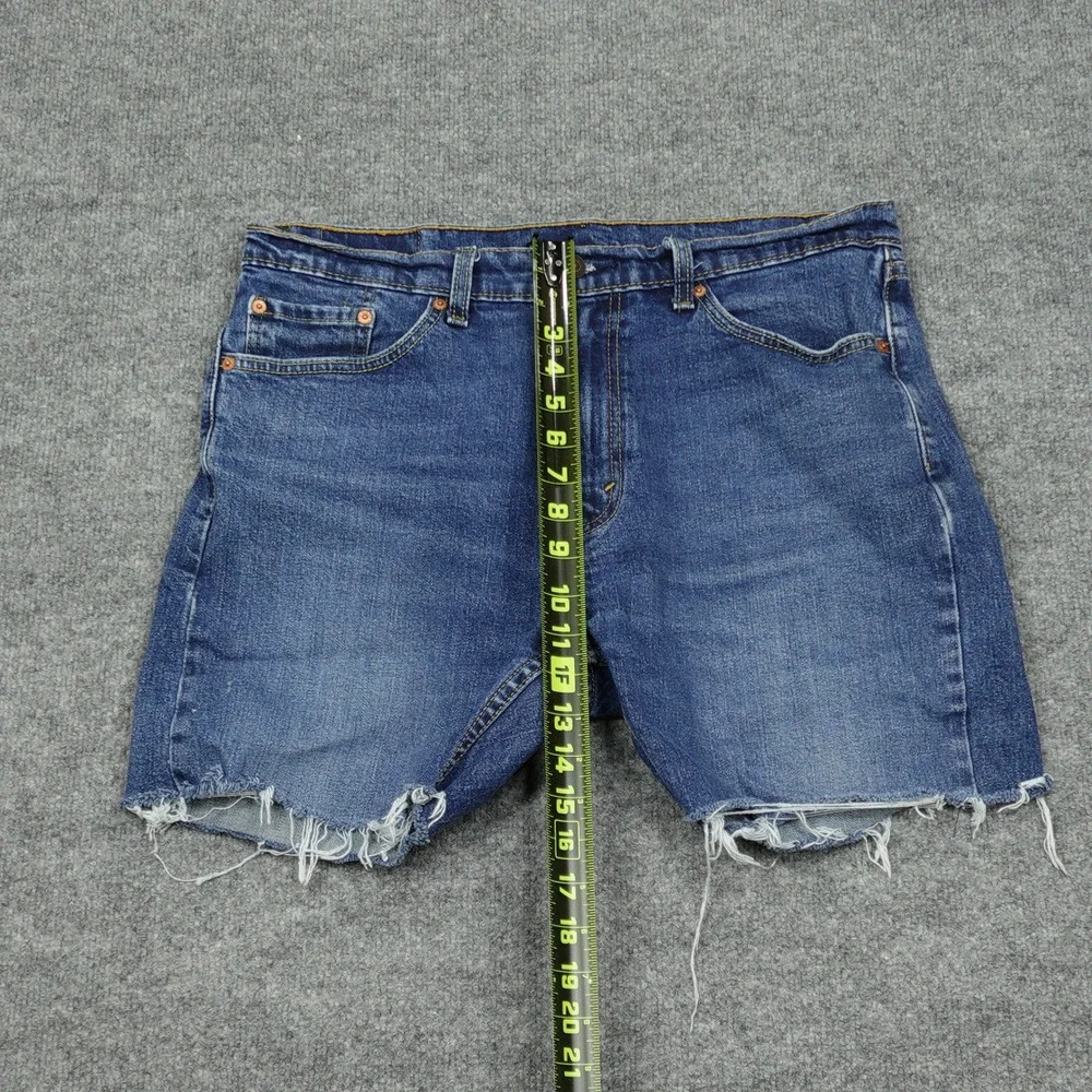 Levi's 505 Shorts Mens 35 Blue Custom Raw Hem Cut Off Regular Fit Denim